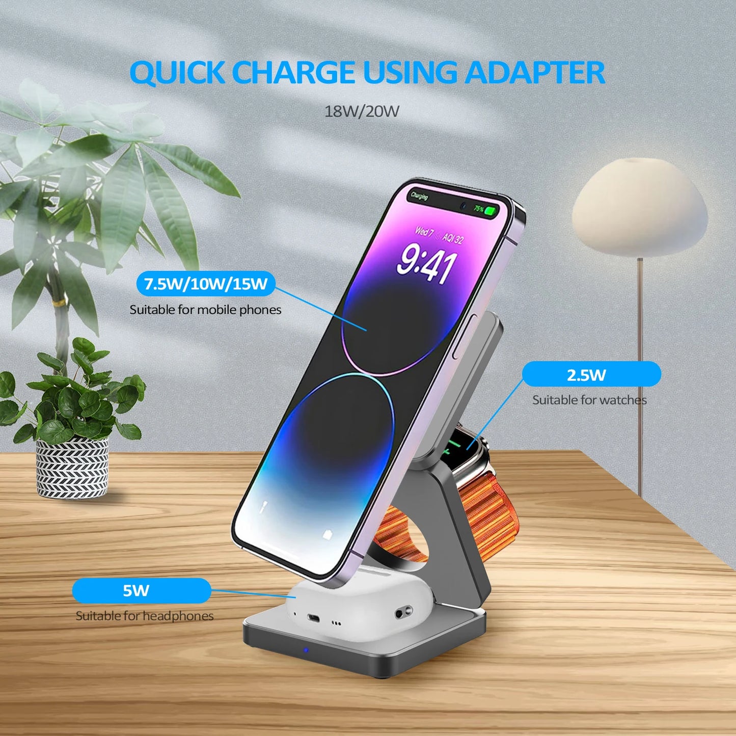 DAKA | 3 in 1 Magnetic Foldable Wireless Charger Stand for iPhone