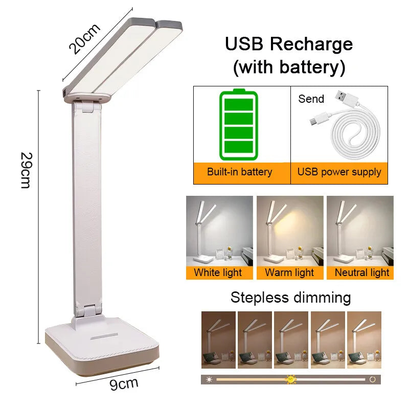 DAKA | LED Desk Lamp USB Rechargeable Table Lamp 3 Levels Dimmable